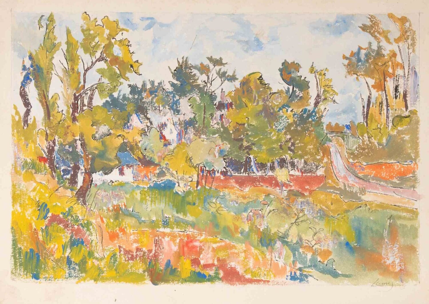  French Landscape Pierre-Auguste Lamy Opera su carta in vendita