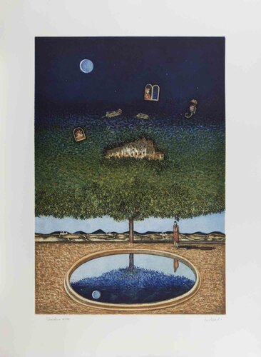 Dreamlike Landscape with Tree, Moon and Reflections by Franco Fortunato, Print for Sale on Singulart