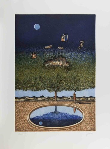 Dreamlike Landscape with Tree, Moon and Reflections by Franco Fortunato, Print for Sale on Singulart