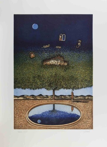 Dreamlike Landscape with Tree, Moon and Reflections by Franco Fortunato, Print for Sale on Singulart