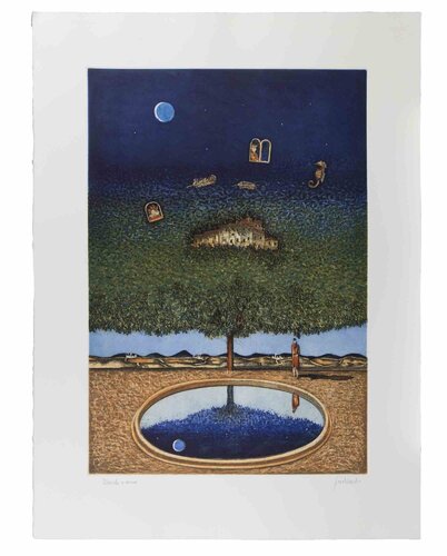Dreamlike Landscape with Tree, Moon and Reflections by Franco Fortunato, Print for Sale on Singulart