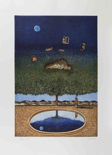 Dreamlike Landscape with Tree, Moon and Reflections by Franco Fortunato, Print for Sale on Singulart