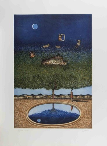 Dreamlike Landscape with Tree, Moon and Reflections par Franco Fortunato, Édition en vente sur Singulart