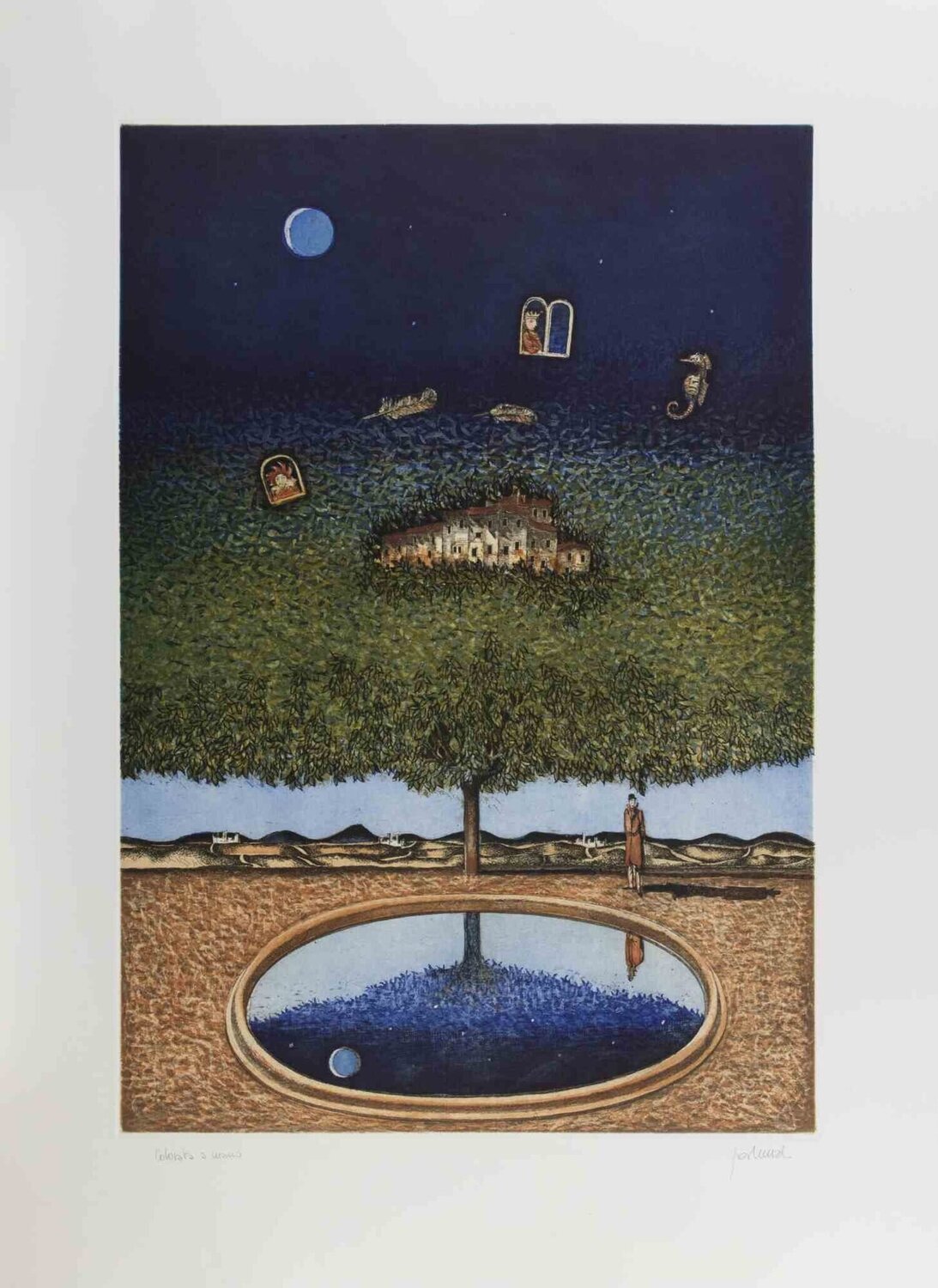 Dreamlike Landscape with Tree, Moon and Reflections Franco Fortunato Druck zu verkaufen