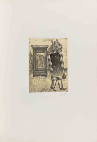 Untitled (Figure Carrying a Frame) von Enrico Benaglia, Druck kaufen auf Singulart