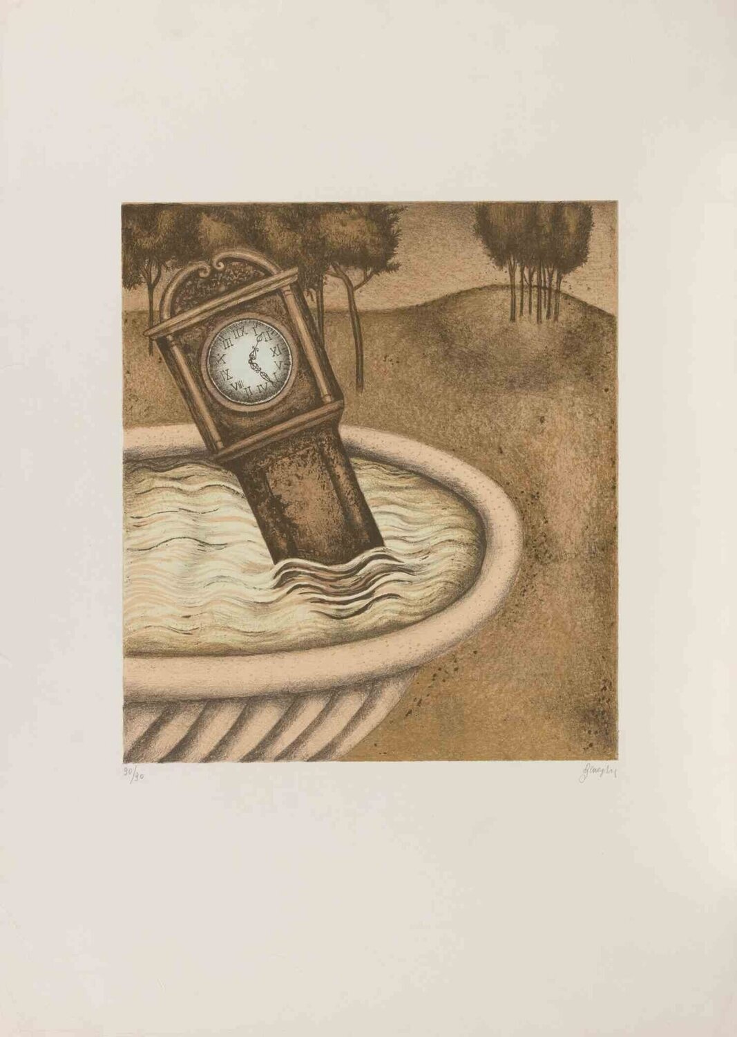 The Clock in the Fountain Enrico Benaglia Druck zu verkaufen