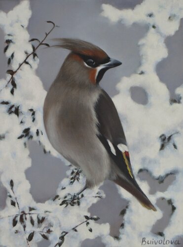 Bird in the winter garden de Iryna Buivolova, Pintura a la venta en Singulart