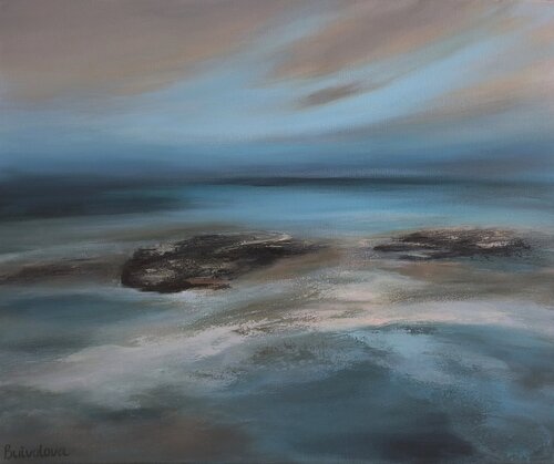 Daybreak Over the Coastal Rocks par Iryna Buivolova, Peinture en vente sur Singulart
