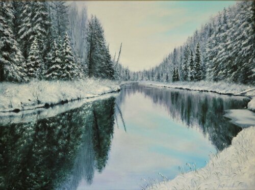 Sky in the river landscape painting van Iryna Buivolova, Schilderij te koop op Singulart