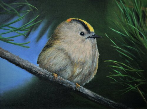Little bird in the forest de Iryna Buivolova, Pintura a la venta en Singulart