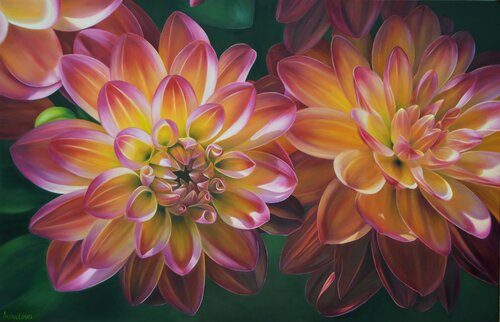 Flowers of  dahlias van Iryna Buivolova, Schilderij te koop op Singulart