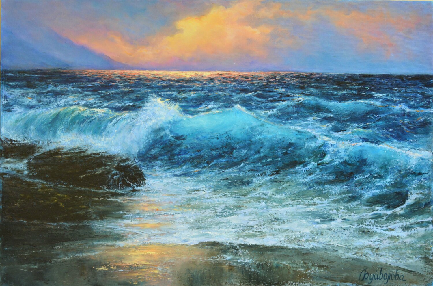 "Turquoise wave" seascape painting Iryna Buivolova Originalgemälde zu verkaufen