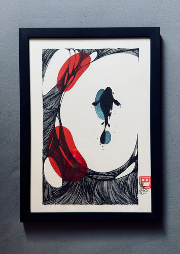 NISHIKI_GOI 青藍一点 Limited Edition di Tomoe Koei, Pittura in vendita su Singulart