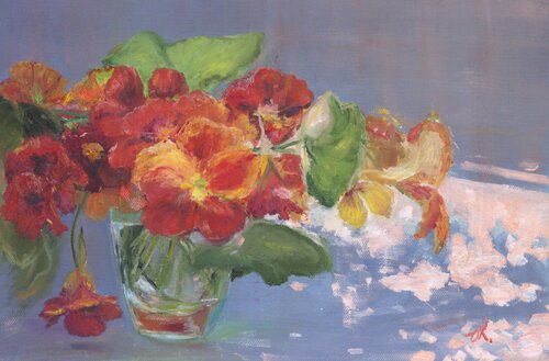 Nasturtiums In A Glass von Oleg Kamaev, Malerei kaufen auf Singulart