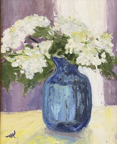 Hydrangeas in a blue vase von Oleg Kamaev, Malerei kaufen auf Singulart