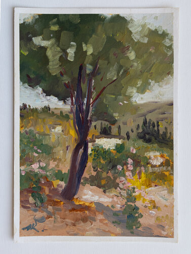 Lonely Tree on a Slope Study van Oleg Kamaev, Schilderij te koop op Singulart