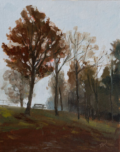 Foggy evening in October oil study von Oleg Kamaev, Malerei kaufen auf Singulart