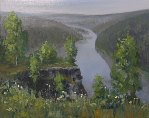 Misty Morning Over River Kos'va. von Oleg Kamaev, Malerei kaufen auf Singulart