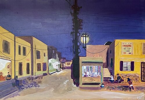 Bikaner high street at dusk by Michel TESTARD, 油畫 for Sale on Singulart