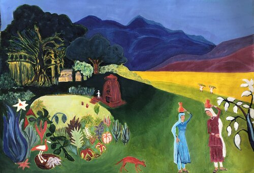 Rural India, ladies carrying water from a sacred pond von Michel TESTARD, Malerei kaufen auf Singulart