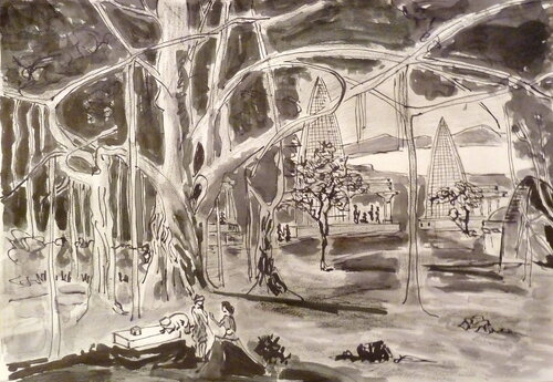 Under a banyan tree par Michel TESTARD, Œuvre sur papier en vente sur Singulart