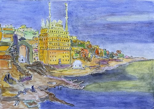 Benares ghats near Aurengzeb mosque von Michel TESTARD, Werk auf Papier kaufen auf Singulart