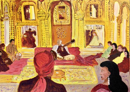 Sheesh Mahal Room, a sitar concert van Michel TESTARD, Schilderij te koop op Singulart