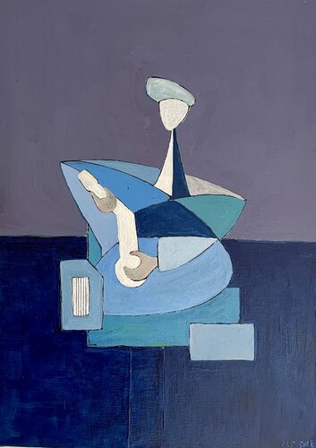 Sitarist in blue cubist style van Michel TESTARD, Schilderij te koop op Singulart