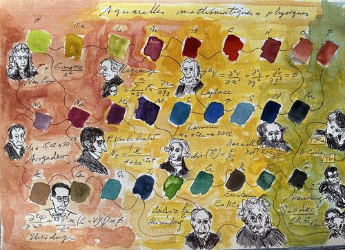 Water Color Maths & Scientists di Michel TESTARD, Pittura in vendita su Singulart