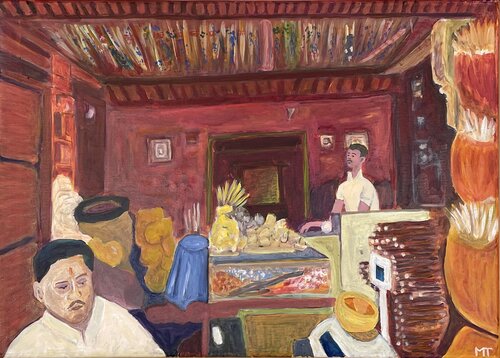 Nagaur bazaar, dukhan shop by Michel TESTARD, 油畫 for Sale on Singulart