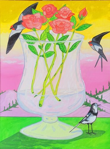 "Le Rose" 2024 tempera su tela von Giacomo Beniamino Lauro Toselli, Malerei kaufen auf Singulart