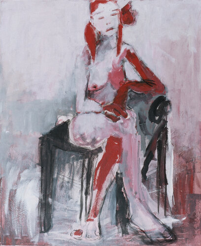 Mädchen mit Rose im Haar van Irene Schüller, Schilderij te koop op Singulart