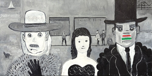 "Waterfront" Contemporary Black and White Western Painting of San Francisco van Frisco Pete, Schilderij te koop op Singulart