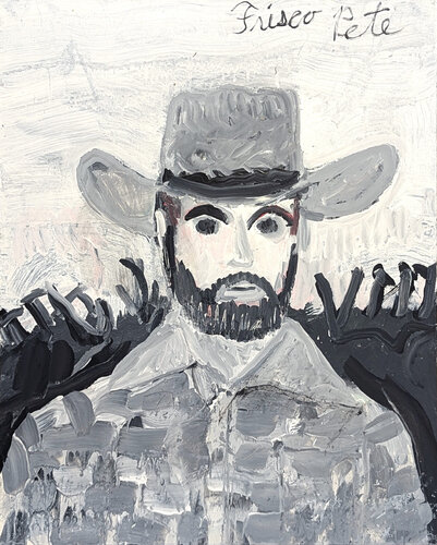 "Ranch Hand" Contemporary Black & White Western Cowboy Portrait Painting van Frisco Pete, Schilderij te koop op Singulart