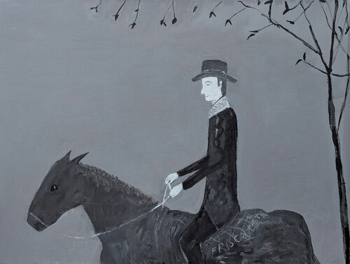 "Rider" Contemporary Black & White Western Cowboy Inspired Horse Riding Painting van Frisco Pete, Schilderij te koop op Singulart