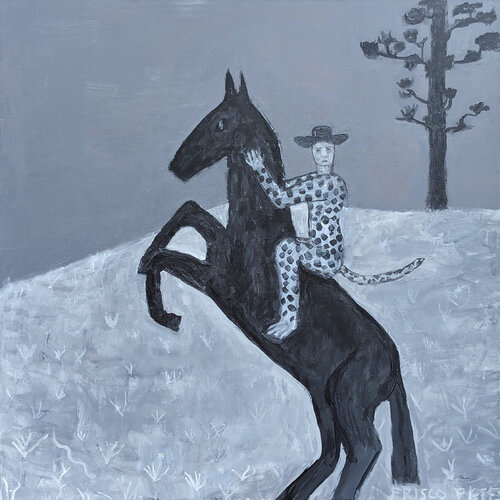 "The Leopard" Contemporary Black and White Western Cowboy Inspired Painting van Frisco Pete, Schilderij te koop op Singulart