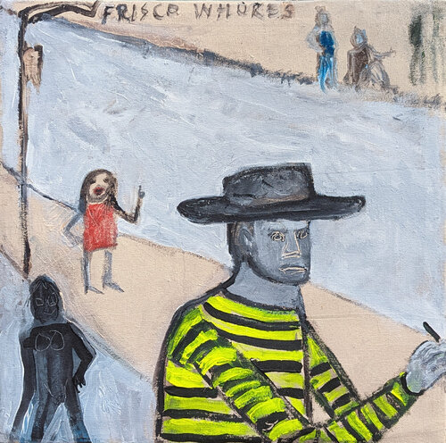 "Frisco Whore" Contemporary Neutral Toned Western Cowboy Portrait Painting van Frisco Pete, Schilderij te koop op Singulart
