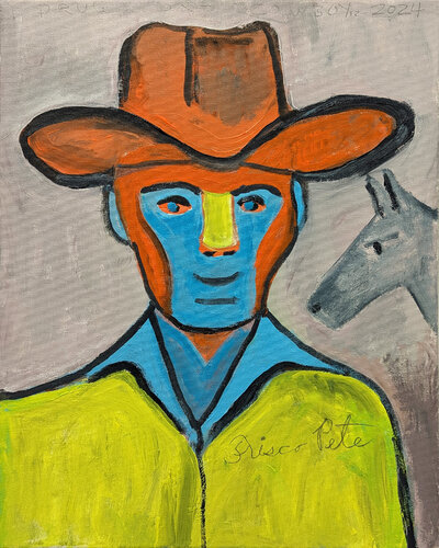 "Drugstore Cowboy" Contemporary Colorful Western Cowboy Portrait Painting van Frisco Pete, Schilderij te koop op Singulart
