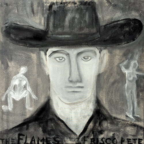 "The Flames" Contemporary Black & Grey Toned Western Cowboy Portrait Painting van Frisco Pete, Schilderij te koop op Singulart