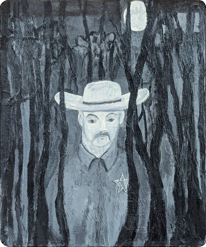 "The Sheriff" Contemporary Black & Grey Toned Western Cowboy Portrait van Frisco Pete, Schilderij te koop op Singulart