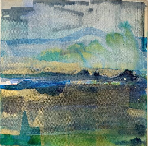 Grün, goldene Landschaft di Anna Eibl-Eibesfeldt, Pittura in vendita su Singulart
