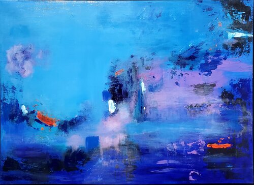 EMBRACE  IN  BLUE by Maggie Romanovici, Painting for Sale on Singulart