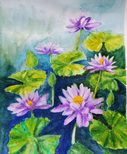 WATER LILIES by Maggie Romanovici, Painting for Sale on Singulart