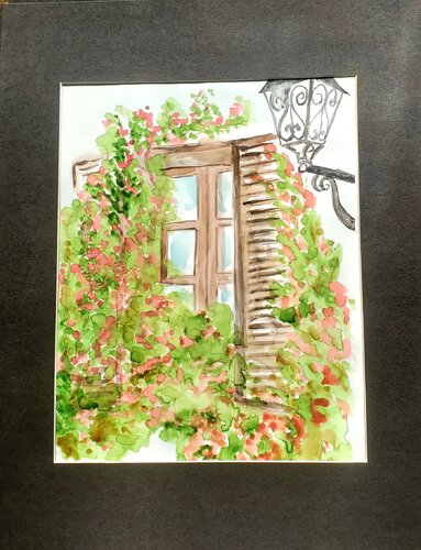FLOWERS IN THE WINDOW  1 di Maggie Romanovici, Pittura in vendita su Singulart
