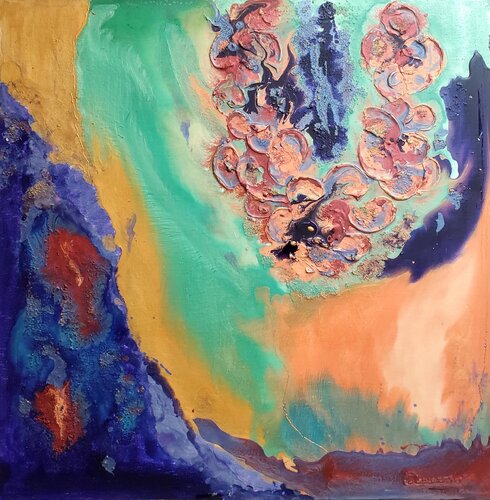 PINK FLOWERS di Maggie Romanovici, Pittura in vendita su Singulart