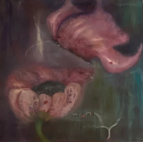 Poppy flower and butterfly par Krystyna Vinogorodska, Peinture en vente sur Singulart