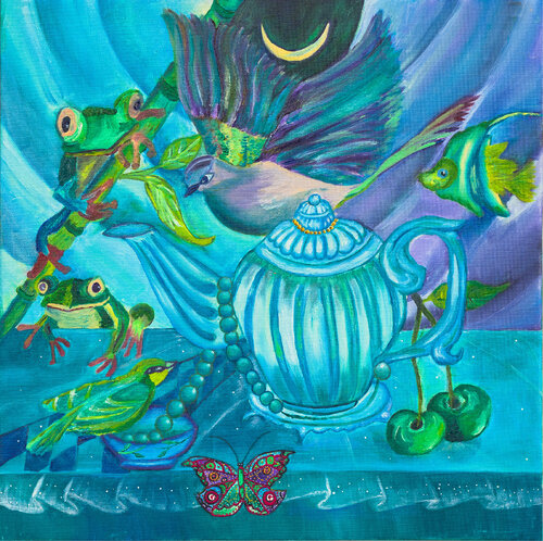 Turquoise breakfast van Krystyna Vinogorodska, Schilderij te koop op Singulart