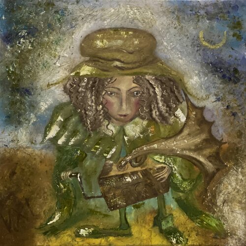 Mediator with gramophone di Krystyna Vinogorodska, Pittura in vendita su Singulart