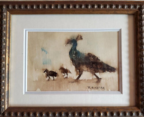 Peacock & Babies - ink on wood von Rose Sinatra, Werk auf Papier kaufen auf Singulart