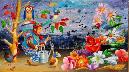 LE MONDE DU JARDINIER by Michel MICHAUX, Painting for Sale on Singulart